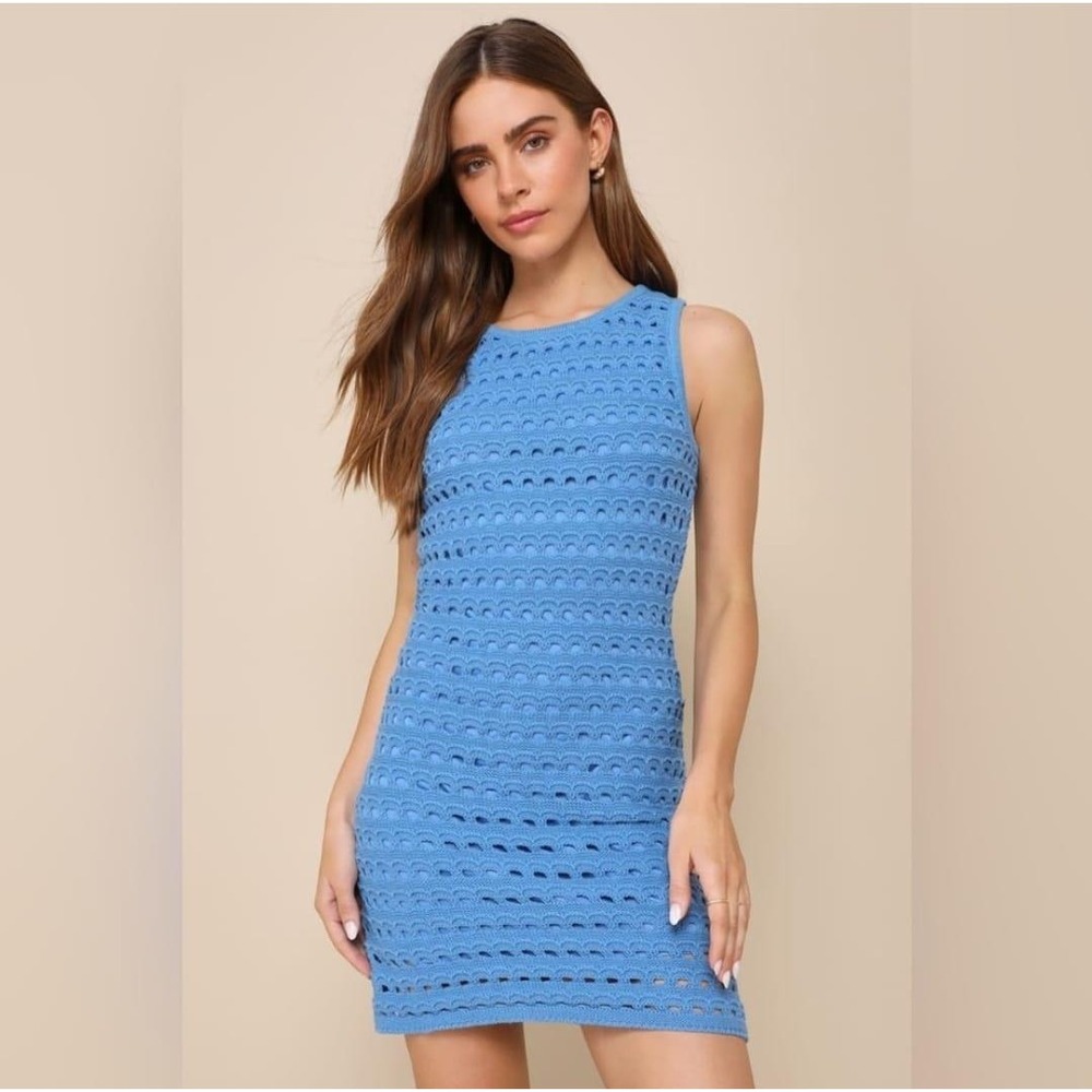 Lulus Blue Crochet Knit Sleeveless Mini Dress XL